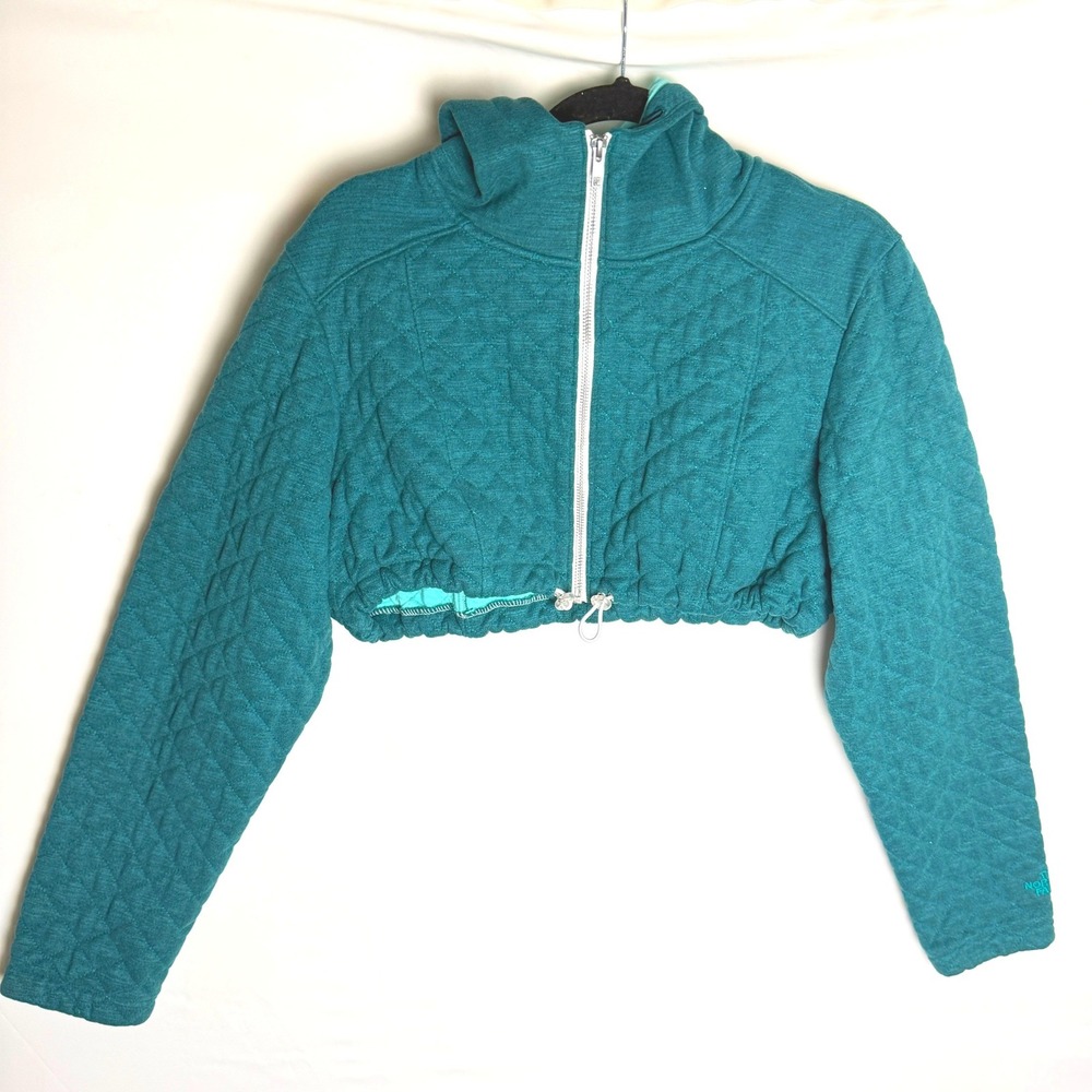 The North Face Womens Quilted Crop Full Zip Hoodie Teal XL Fits Like Medium